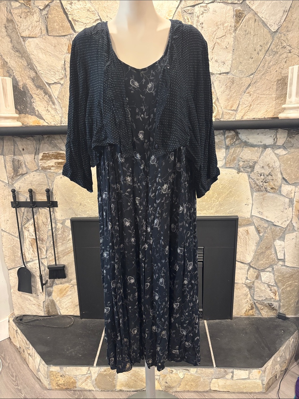 Navy Floral Maxi Dress with Coordinating Navy Bolero